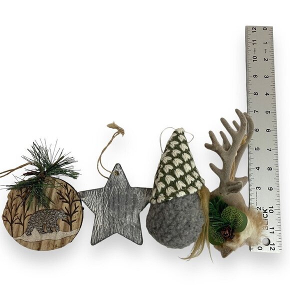 Woodland Christmas Ornaments Set of 4 Rustic Farmhouse Holiday Decor #2 - Picture 5 of 5